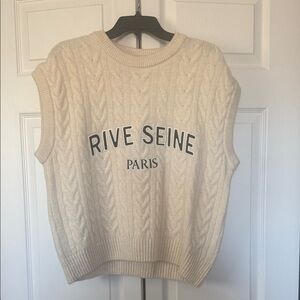 Anthropologie Cream Cable-Knit V-Neck Sweater Vest
